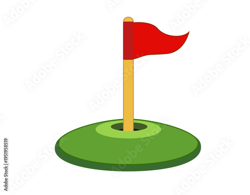Quadro su tela Golf hole with a red flag flat icon, simple cartoon style
