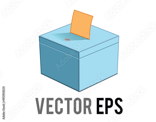 Light blue ballot box flat icon with an orange ballot paper