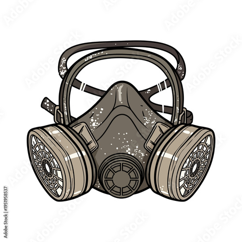 Respirator mask with twin filters and straps, isolated on white background
