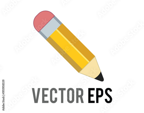 Classic yellow pencil flat icon with pink eraser and graphite tip