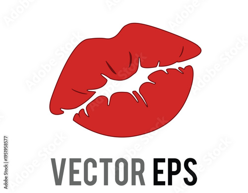 Stylized red lips flat icon  with a kiss shape, perfect for romance and beauty themes