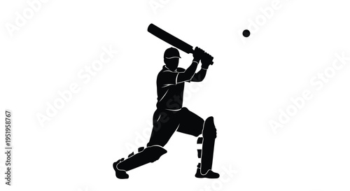 Black silhouette of a cricket player batting vector