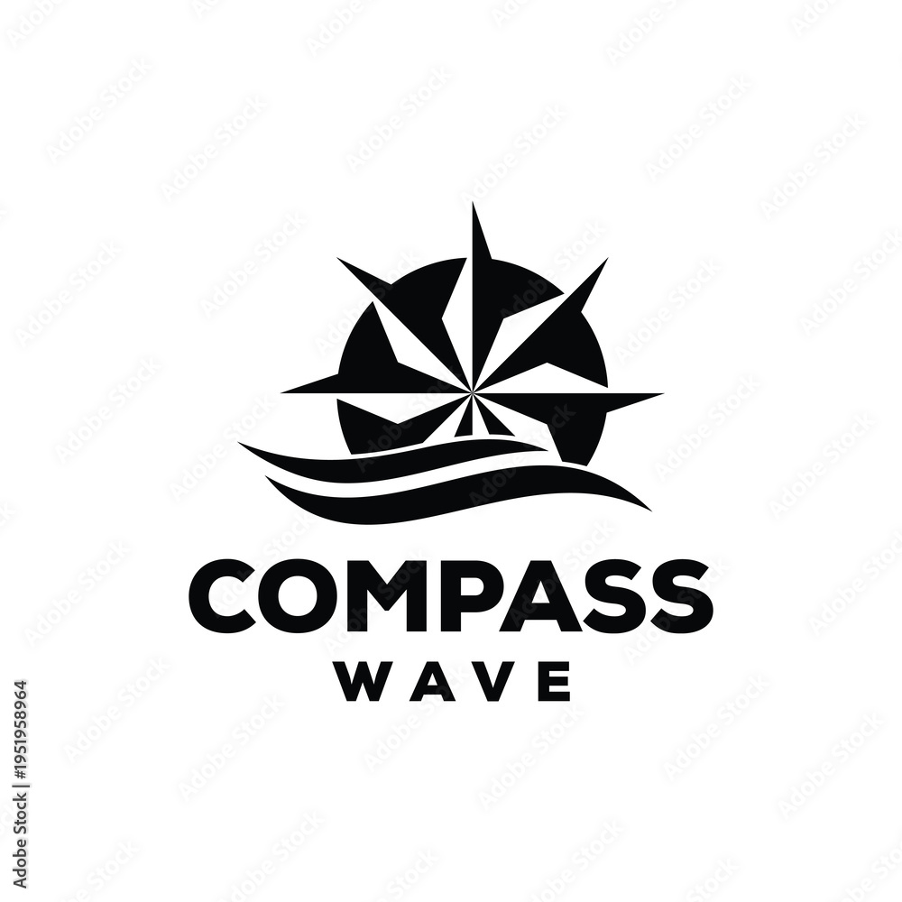 Obraz premium compass with circular navigation direction and ocean sea wave logo design