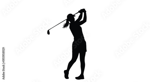 Vector silhouette of woman playing golf