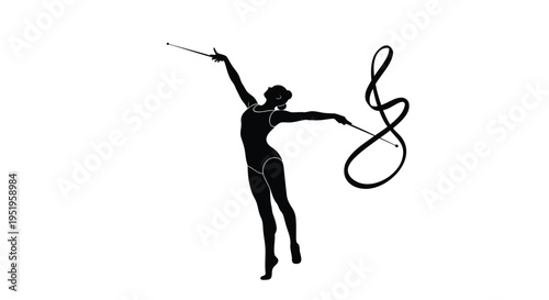 Vector silhouette of a female dancer with a baton and ribbon