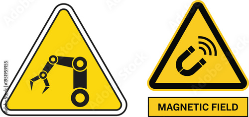 Warning signs for industrial robot and magnetic field