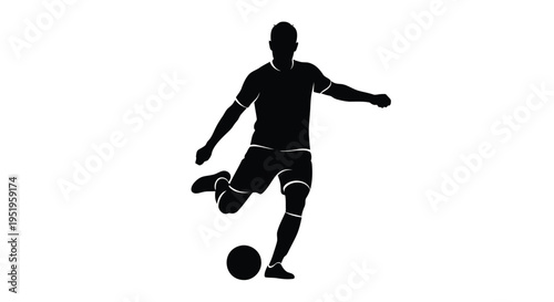 Black silhouette of a soccer player kicking a ball vector