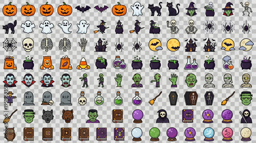 Halloween icons and symbols collection.
