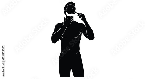 Vector silhouette of man brushing teeth