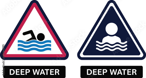 Warning signs for deep water areas with diver and person symbols