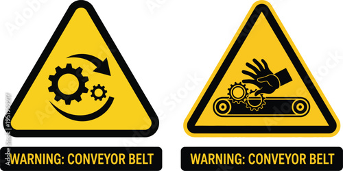 Warning signs for conveyor belt safety precautions