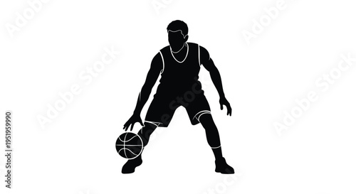Black silhouette of a basketball player with ball