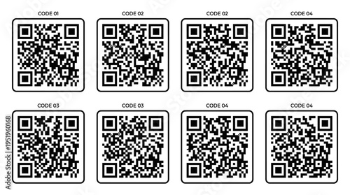 Set of Multiple QR Codes Displayed in a Grid Layout on a White Background