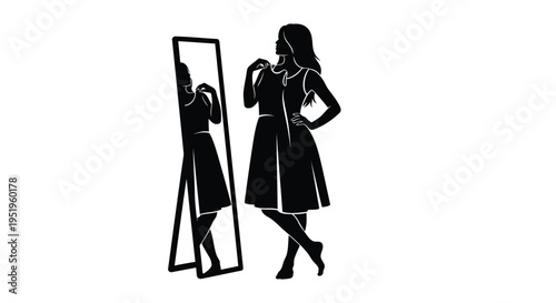 Vector silhouette of woman looking in mirror