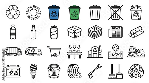Recycling and waste management icons for a sustainable future