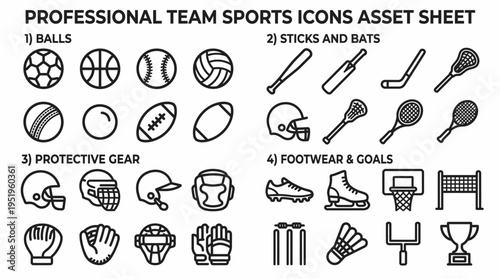 Collection of diverse professional team sports icons and graphical elements