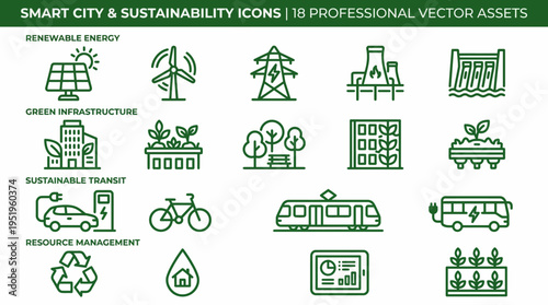 Smart City and Sustainability Icons for a Greener Future