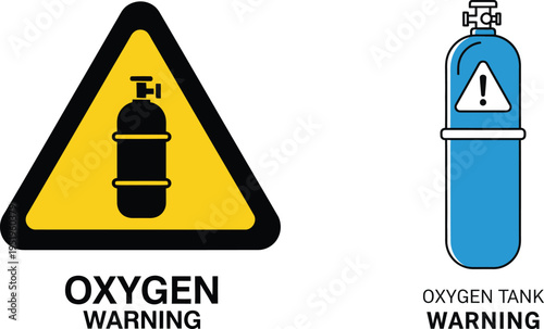 Oxygen cylinder warning signs and safety symbols