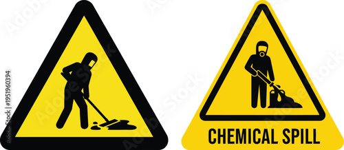 Warning signs for roadwork and chemical spill