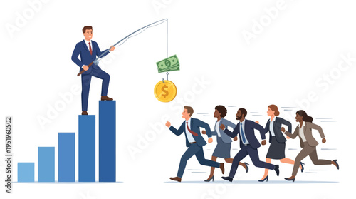 Business and finance concept attracting money and talented employees with career growth and financial rewards