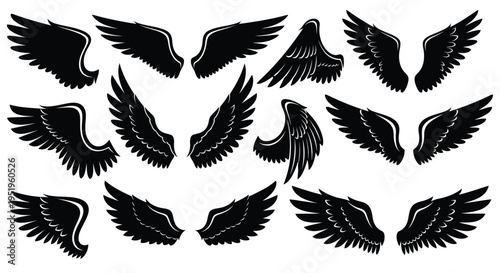 Collection of Black Silhouette Angel Wings white