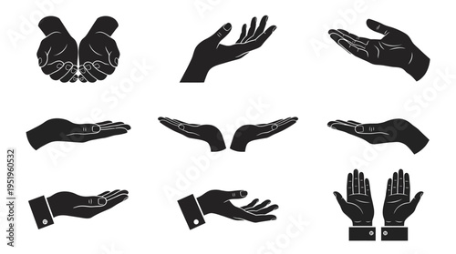 Collection of silhouetted hands gesturing in various open palm positions
