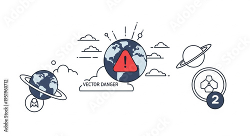 Global Warning - Earth in Danger with Planets and Clouds.