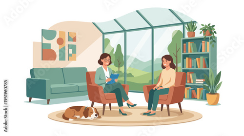 Client Seeking Mental Health Support from a Professional Counselor in a Peaceful, Modern Office Setting