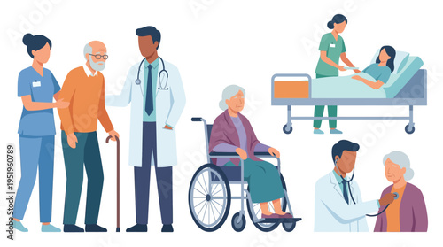 Caring for Seniors Doctors, Nurses, and Elderly Patients Receiving Medical Attention