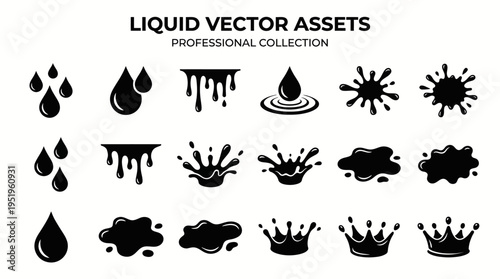 Modern Graphic Vector Collection of Fluid Splashes, Drops, Drips, and Diverse Liquid Forms