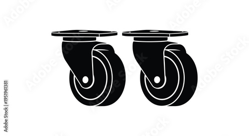 Black and white illustration of two caster wheels side by side