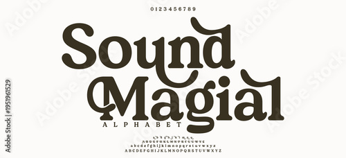 Sound Magial Elegant Font Uppercase Lowercase And Number. Classic Lettering Minimal Fashion Designs. Typography modern serif fonts regular decorative vintage concept. vector illustration