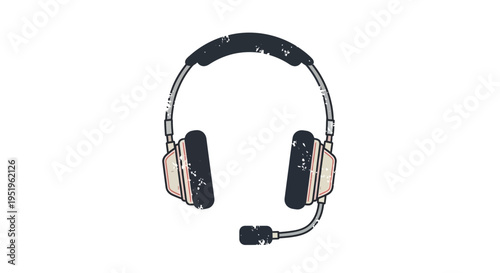 Retro headphones with microphone, vintage style, isolated on white background