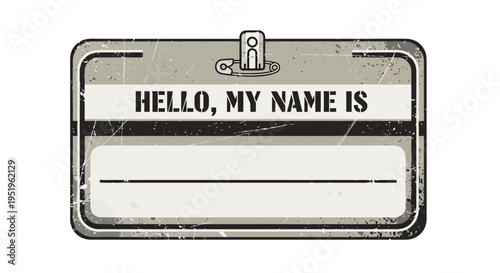 Retro Name Tag with "Hello, My Name Is" text and blank space