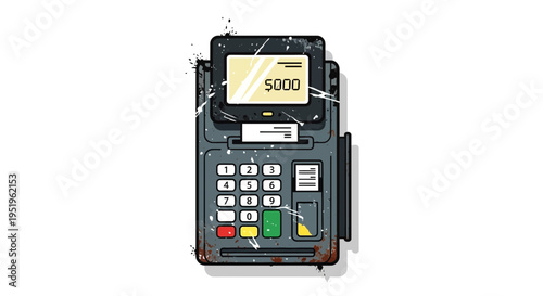 Rusted Payment Terminal with Scratches and Splatter
