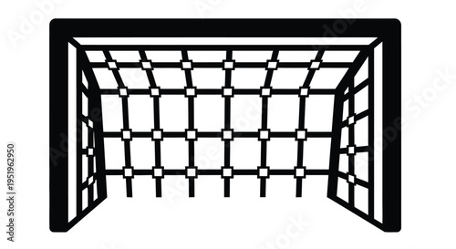 Simple black and white illustration of a soccer goal with netting
