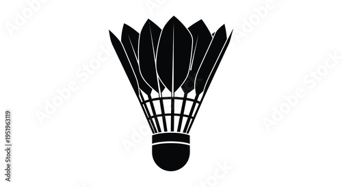 Black and white illustration of a badminton shuttlecock with feathers and cork base
