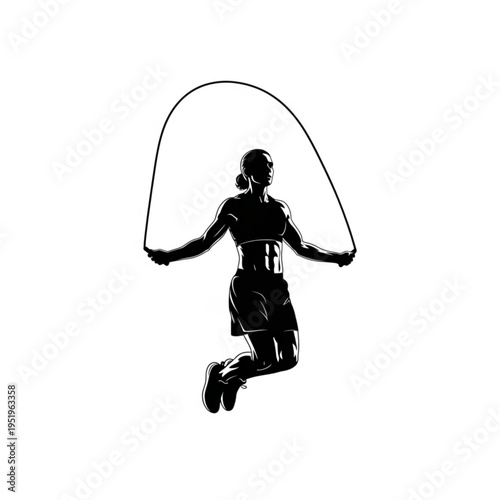 Girl Jump Rope Fitness Exercise Silhouette Vector