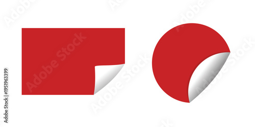 Red square and circle sticker graphic assets with peeling corner effect for design and marketing elements with Graphic Resource