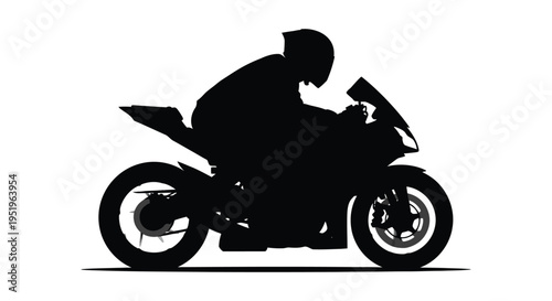 Motorcyclist riding a bike in profile view silhouette