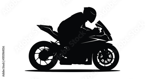 Motorcycle rider in motion silhouette against white background