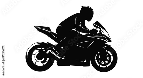 Motorcyclist riding a sports bike in profile view