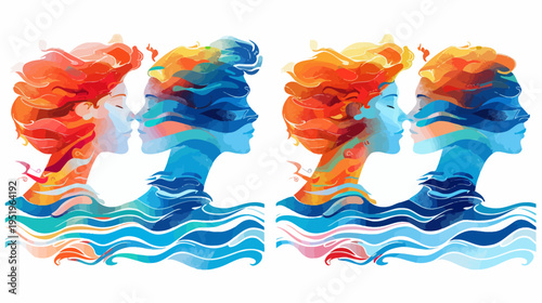 Artistic depiction of two figures, intertwined, suggesting connection, using warm and cool colors