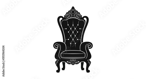 Ornate high back throne chair with carved details and upholstered seat