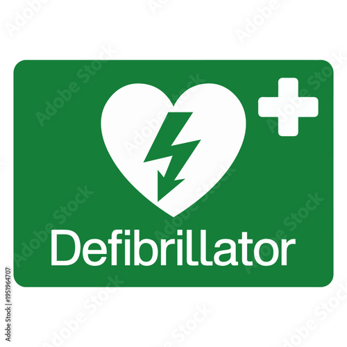 defibrillator emergency sign green safety icon