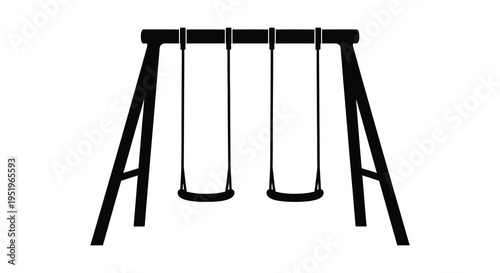 A black silhouette of a double swing set against a white background