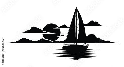 Serene sailboat silhouette on calm waters at sunset