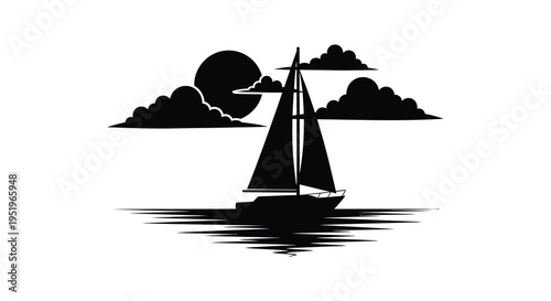 Serene sailboat silhouette on calm waters at sunset