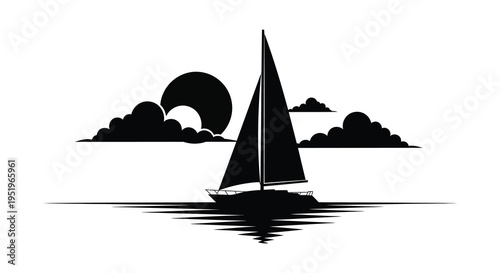 Serene sailboat silhouette on calm waters at sunset