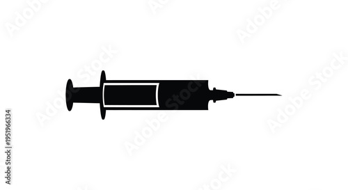 A black and white image of a medical syringe with a needle